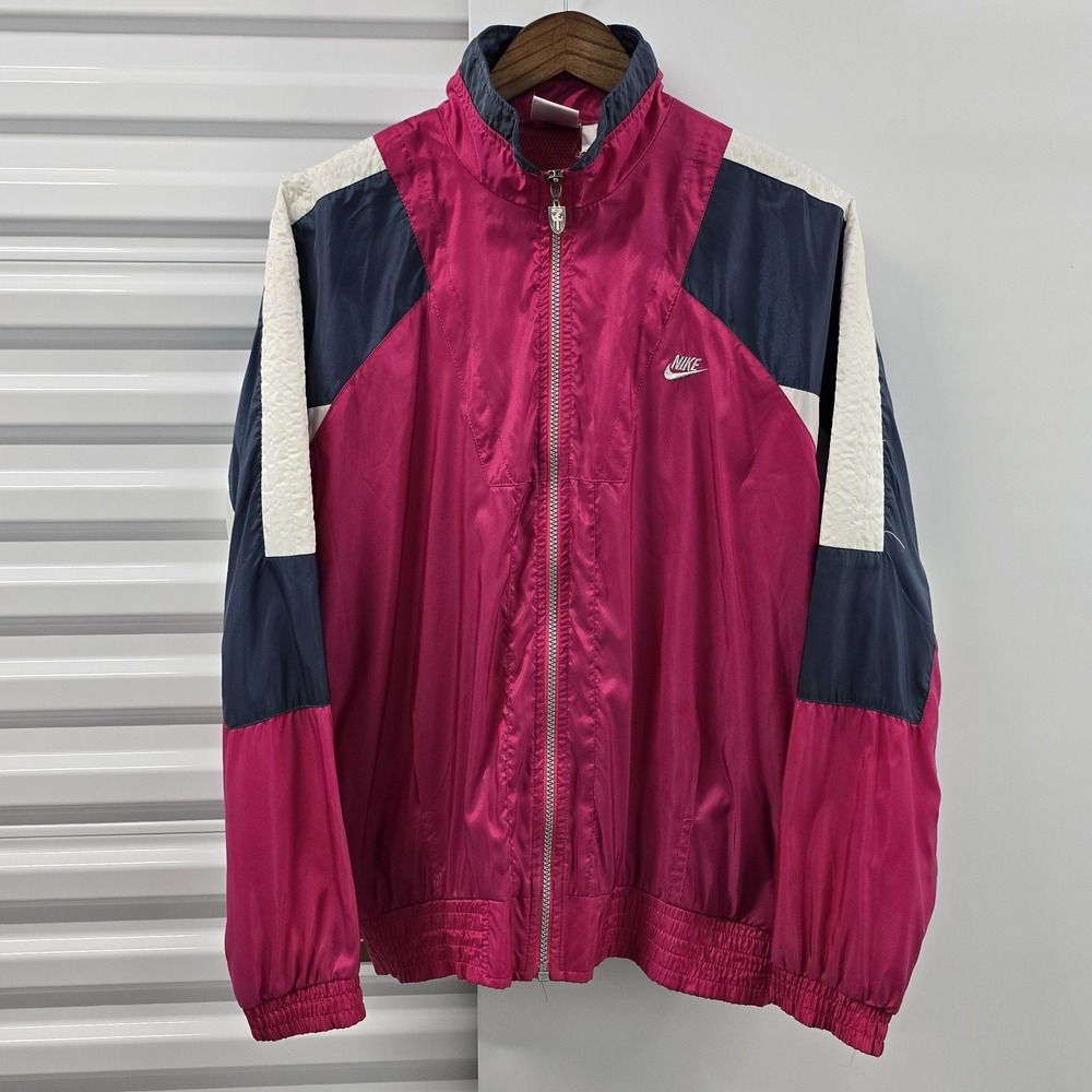 Vintage Nike International Windbreaker Jacket Pink Full Zip Womens L Y2K